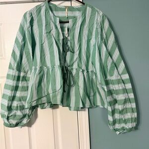 FP Movement by Free People Green and White Striped Blouse